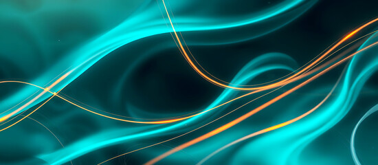 Abstract teal and orange light streaks swirling in darkness