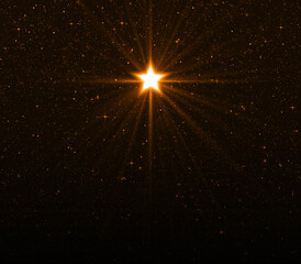 Glowing Golden Star in the Night Starry Sky