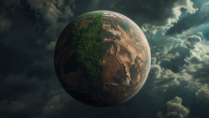 Split Earth Showing Climate Change Contrast