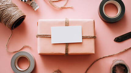 Peach gift box with twine and tape gift wrapping peach box