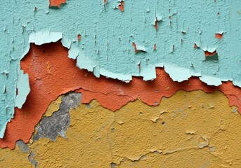 Obraz premium Vibrant peeling paint layers on an aged textured wall surface