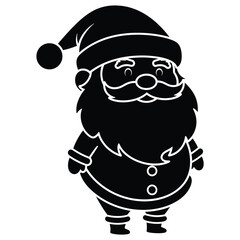 Stylized black silhouette of a cheerful Santa Claus with a round body and a hat christmas holiday