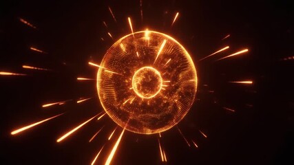 Abstract illustration of a powerful energy core bursting outwards with fiery sparks and radiant light trails on a dark background - Powered by Adobe