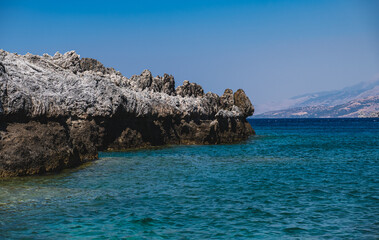 landscape of the rocky coast of the Greek island of Crete