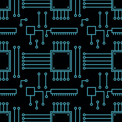 Neon cyan AI circuit seamless pattern