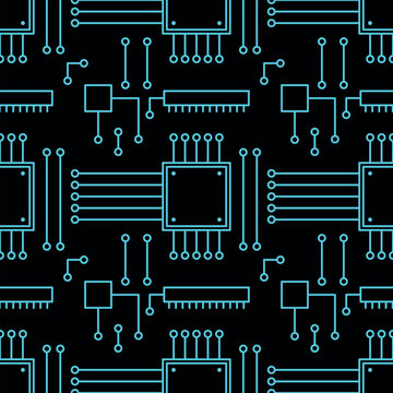 Neon cyan AI circuit seamless pattern