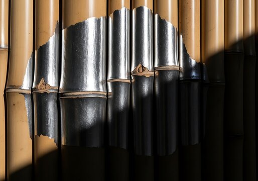Striking contrast of natural bamboo with metallic painted accentuation