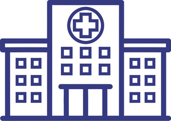 Fototapeta premium Modern medical building with blue cross symbol, representing healthcare and wellness.