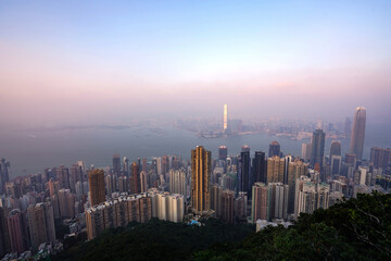 view of hong kong skyline at evening