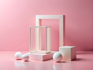 Geometric shapes on pink background