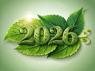 Green leaves forming 2026, new year