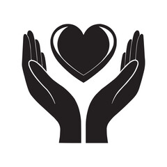 Hands Holding Heart Icon – Symbol of Care and Love in Vector Style