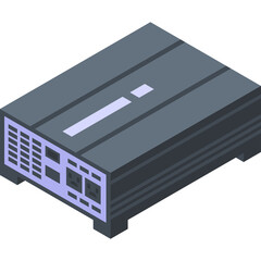 Isometric illustration of a gray power inverter device with multiple electrical outlets and ventilation slots on a white background.