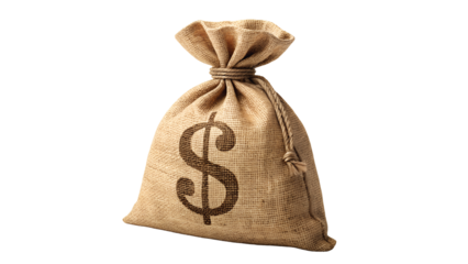 Isolated Jute Money Bag with Imprinted Dollar Symbol
