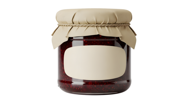 Jar of homemade berry jam with a blank label on a black background - Powered by Adobe