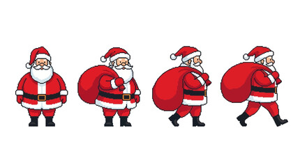 Collection of Santa Claus illustrations in different poses and movements