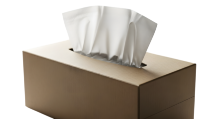 Tissue box with white tissues on black background for hygiene and cleanliness concepts