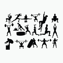 silhouettes of gym and fitness 