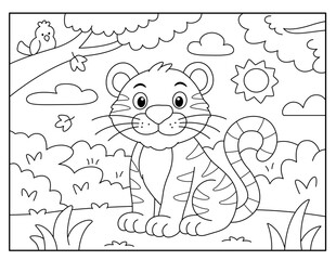 Tiger Coloring Page for Kids – Jungle Wildlife Adventure
