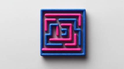 3D blue and pink square maze on a light gray background.