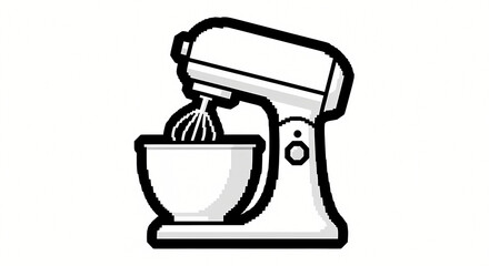 Black and White Stand Mixer Icon Illustration for Baking and Kitchen Appliances, Simple Outline Vector Graphic Design Element