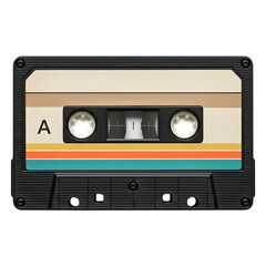 Obraz premium Retro cassette tape illustration with colorful stripes on a black background for nostalgic design