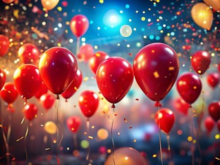 Red balloons and confetti celebration