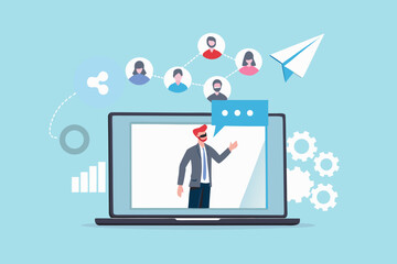 Online business meeting with team members and communication tools