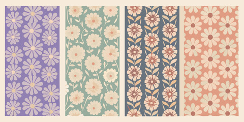 Retro floral pattern set in four different colorways