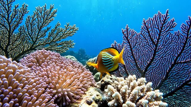 Lyretail Hogfish Swimming Among Coral Reefs