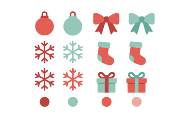 Minimalist Christmas and winter holiday icons with ornaments bows snowflakes and gifts
