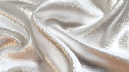 Fototapeta premium Luxurious pearlescent satin cloth background texture with soft folds.