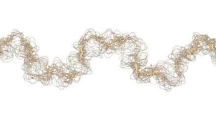 Abstract tangled golden wire or string isolated on transparent background