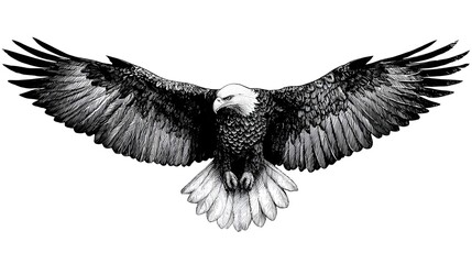 Obraz premium Majestic Bald Eagle Spreading Its Wings in Flight Illustration.