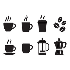 Black Coffee Icon Set – Silhouette Vector