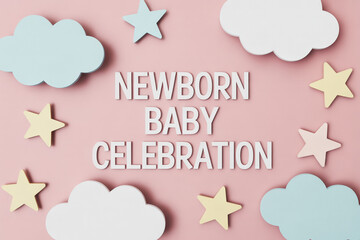 Celebrate a new arrival with this adorable newborn baby celebration scene featuring pastel clouds and stars, perfect for social media announcements and baby shower invites