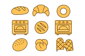 Bakery and baking equipment including various bread types oven and protective mitts