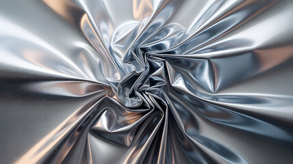 Abstract swirling silver metallic fabric texture with reflective highlights
