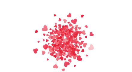 A vibrant cluster of red and pink hearts creates a captivating focal point, symbolizing love, affection, and heartfelt emotions isolated on transparent background the arrangement evokes feelings of wa