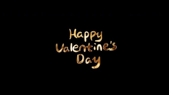 Happy Valentine Day golden text with shine light motion animation element effect. 4K seamless loop isolated transparent video animation text with alpha channel using pro res 444.