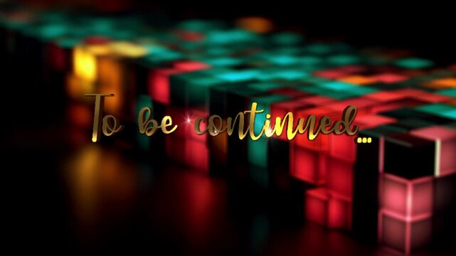 3D animation of To be continued golden text light animation with digital effect cinematic title on black abstract background.