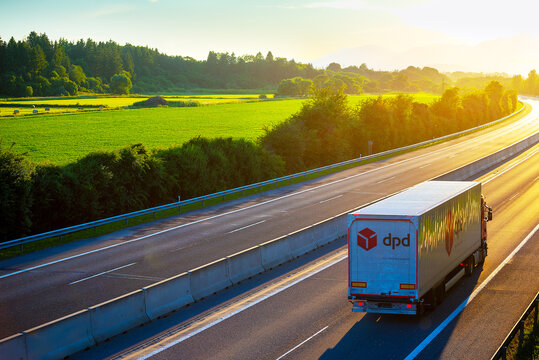 Branded truck on highway
