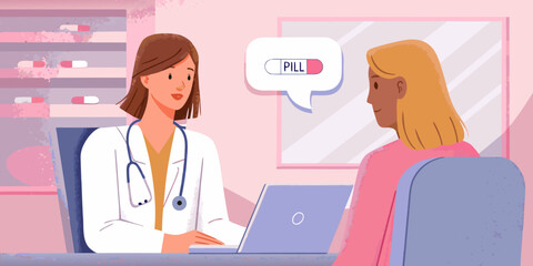 Fototapeta premium Doctor recommending medication to patient during consultation in office