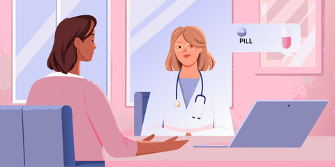 Doctor recommending medication to patient during consultation in a clinic