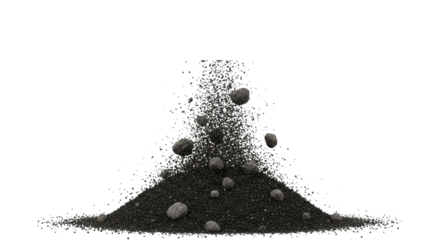 Dynamic cascade of dark gravel with falling pebbles creating a textured pile perfect for construction visuals