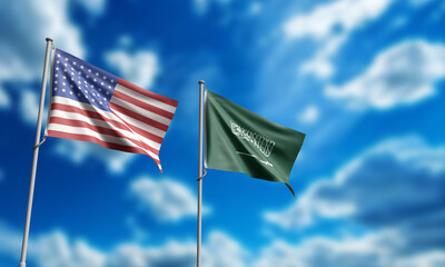 us usa united state  america saudi arabia flag country national blue sky cloudy white background wallpaper copy space government politic partnership international diplomacy trade agreement relation 