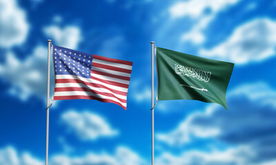us usa united state america saudi arabia country national waving flag blue sky cloudy background wallpaper government politic economy business crude oil power relation us usa united state america war