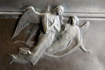 Fototapeta premium Right bronze door at the Basilica of Santa Maria Maggiore. Two angels.