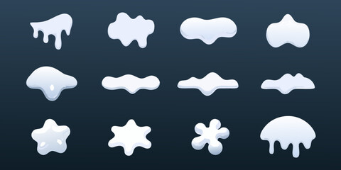 Cartoon snow caps and drips vector illustration set for winter designs