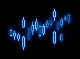 A glowing blue candlestick chart on a black background, representing financial data and market trends.